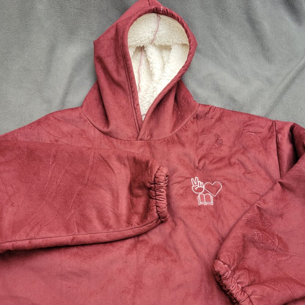 Hoodie Sweater Womens L Oversized Pink Cozy Fluffy Lounge Peace Love Book Binge - Picture 2 of 14